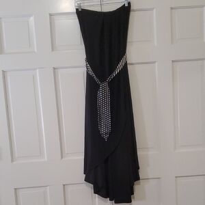Nwt Purple Rain/Cira Limited Black Strapless Dress w/Polka Dot/Stripe Sash sz M